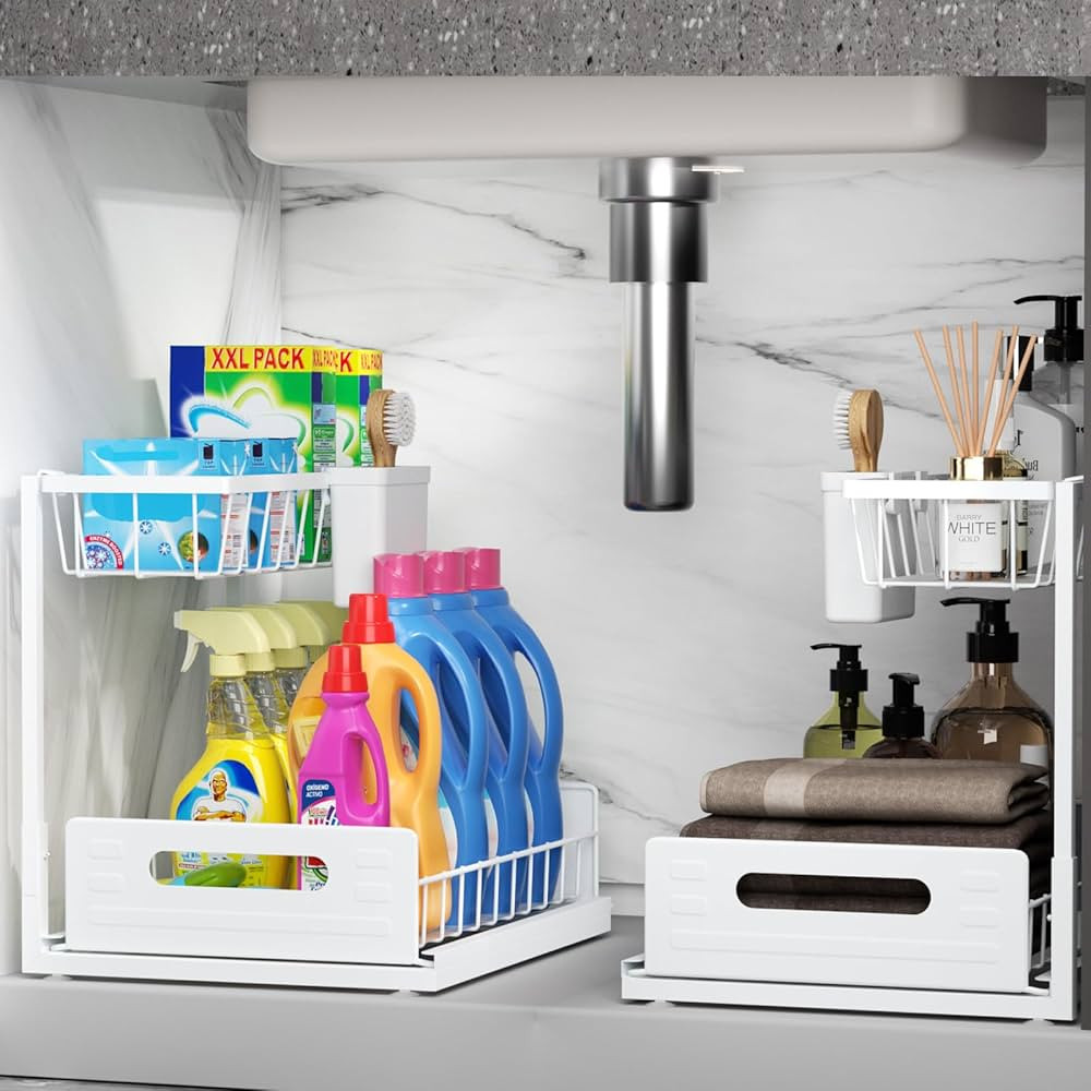 SPACEKEEPER Under Sink Organizer, 2-Tier Sliding Under Bathroom Sink Storage Pull Out Cabinet Org... | Amazon (US)