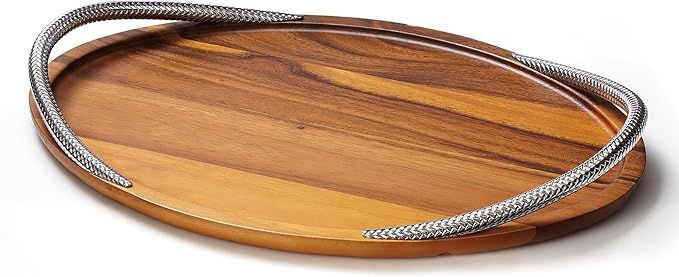 Nambe - Braid Collection - Serving Tray - Measures at 19" x 14" x 2" - Made with Acacia Wood and ... | Amazon (US)