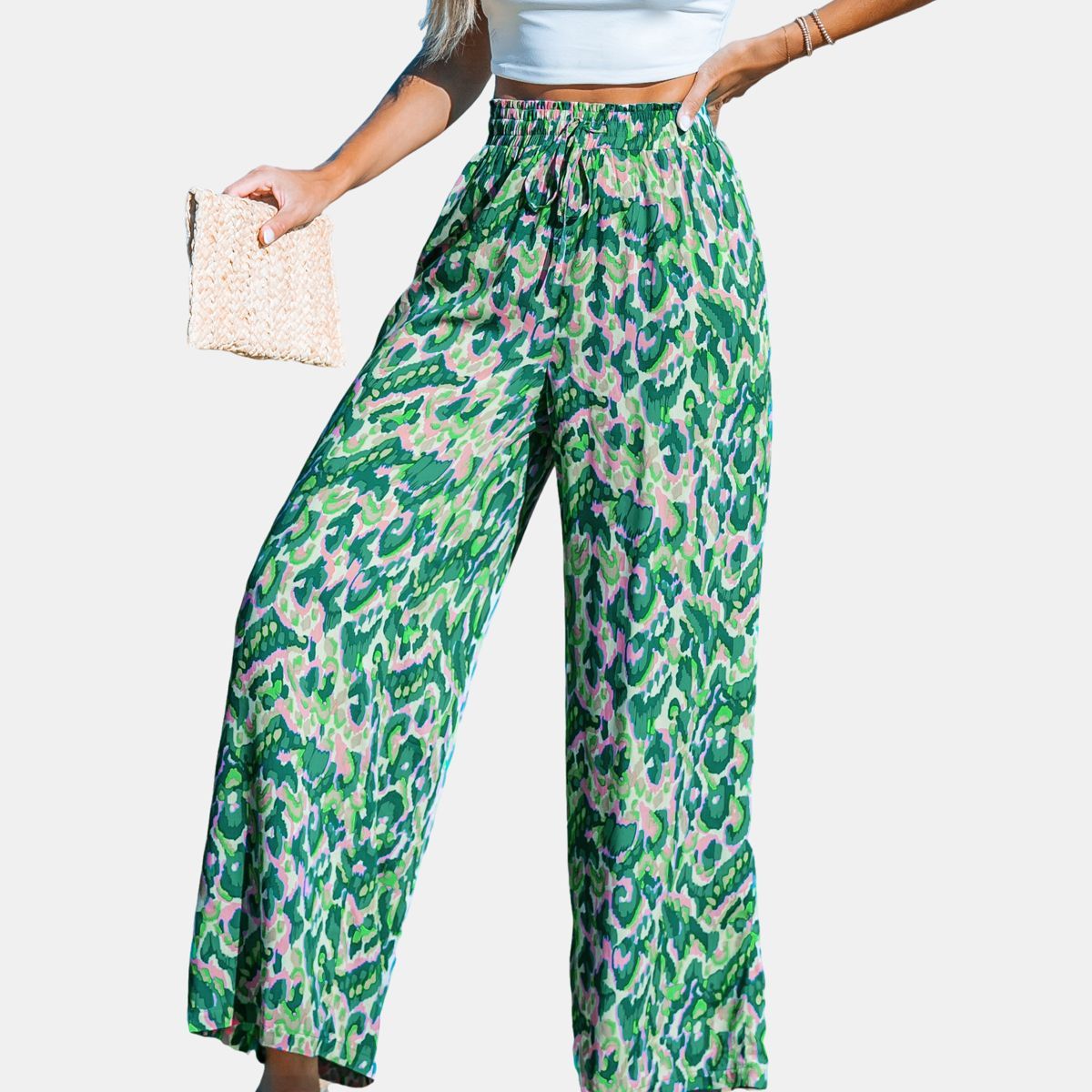 Women's Green and Pink Abstract Wide Leg Pants - Cupshe-S-Green | Target