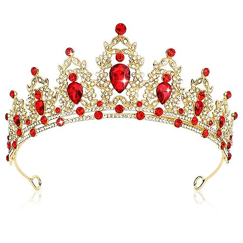 CIEHER Gold and Red Queen of Hearts Crown Tiara - Luxury Rhinestone Red Crown for Women Girls - Vintage Queen of Hearts Accessories for Halloween Costume Cosplay Birthday Prom Party | Amazon (US)