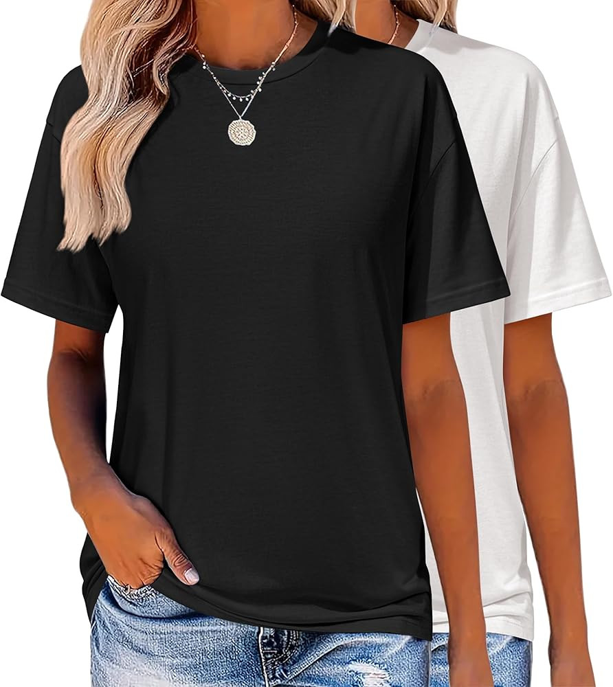 Zeagoo Women's T-Shirts Short Sleeve Tops Summer Casual Blouse Crew Neck Basic Shirt 2 Pack Loose... | Amazon (US)