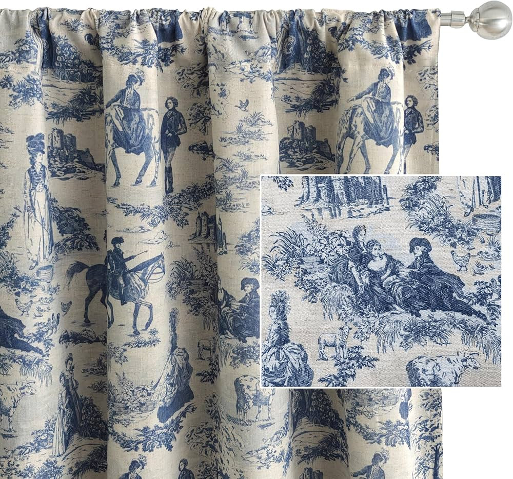 DriftAway 100% Blackout Toile Linen Curtains for Bedroom Double Layer Farmhouse French Country Vi... | Amazon (US)