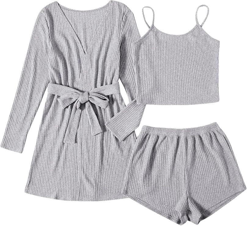 SOLY HUX Womens Pajama Sets 3 Piece Lounge Set Ribbed Knit Cami Top and Shorts Soft Sleepwear wit... | Amazon (US)