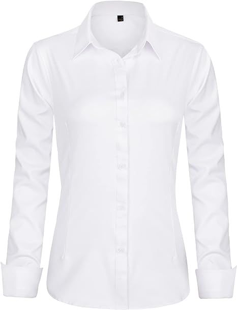 J.VER Womens Dress Shirts Long Sleeve Button Down Shirts Wrinkle-Free Solid Work Blouse | Amazon (US)