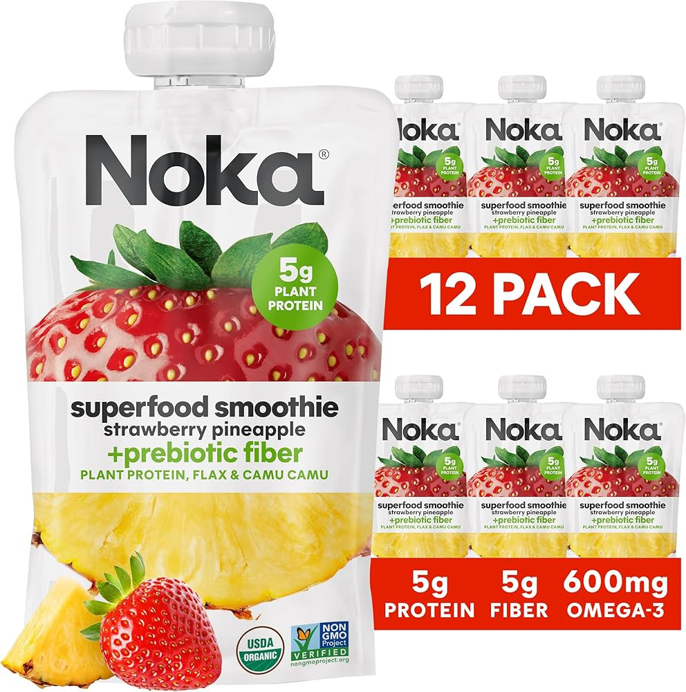Noka Superfood Fruit Smoothie Pouches, Strawberry Pineapple, Healthy Snacks with Flax Seed, Plant... | Amazon (US)