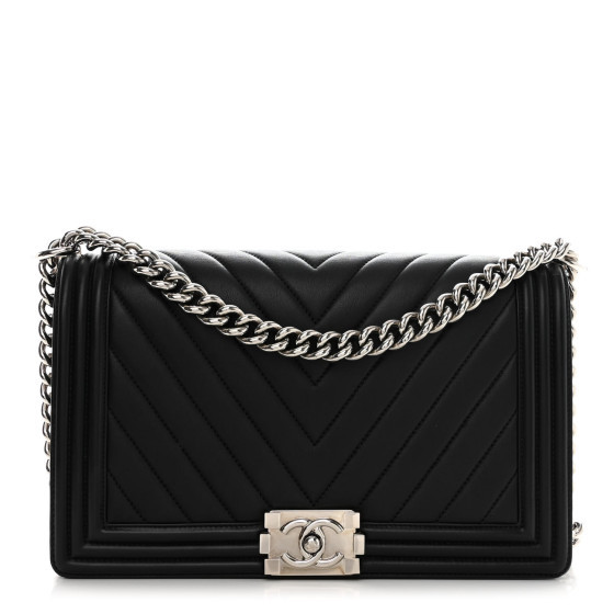Calfskin Chevron Quilted New Medium Boy Flap Black | FASHIONPHILE (US)