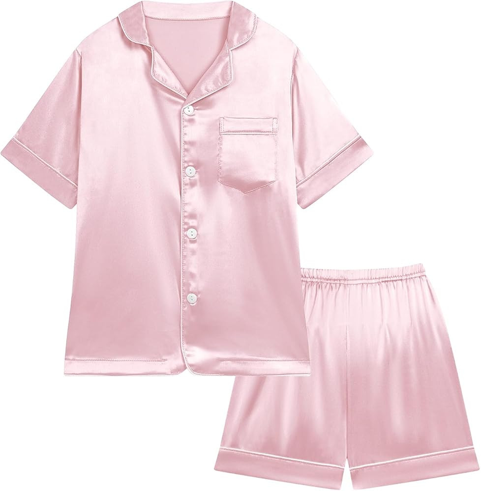 Weixinbuy Pajama Set for Kid Baby Boy Girl Button-up Silk Pajama Sleepwear Nightwear Loungewear C... | Amazon (US)