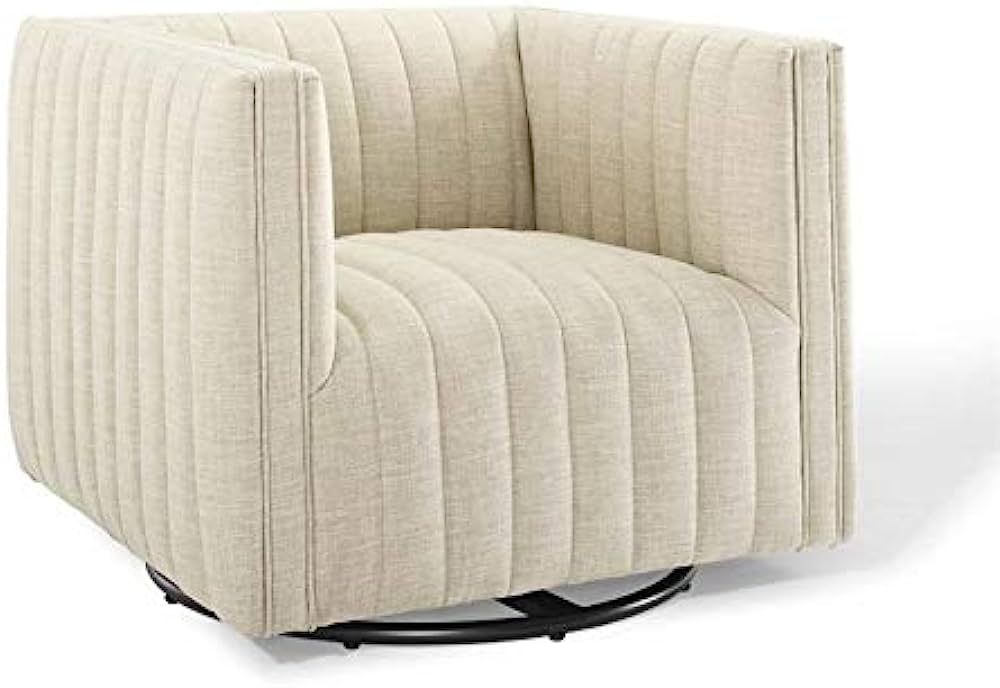 Modway Conjure Channel Tufted Upholstered Swivel Accent Armchair in Beige | Amazon (US)