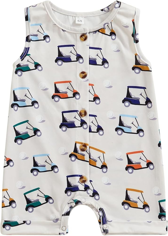 Unisex Baby Boy Girl Golf Outfit Golf Cart Print Sleeveless Romper Jumpsuit Overalls Infant Boys ... | Amazon (US)