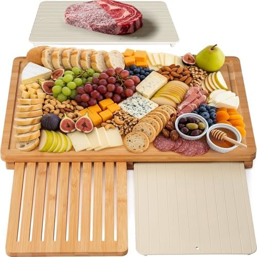 Kikcoin Bamboo Cutting Board Set with Defrosting Tray, Wood Cutting Boards for Kitchen with Deep ... | Amazon (US)
