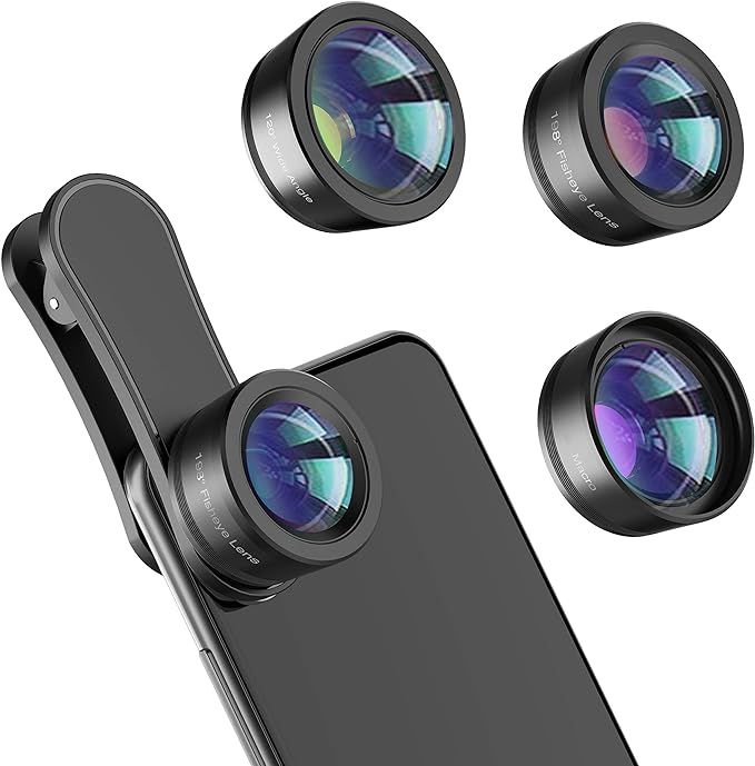 Phone Camera Lens,Upgraded 3 in 1 Phone Lens kit-198° Fisheye Lens + Macro Lens + 120° Wide Ang... | Amazon (US)