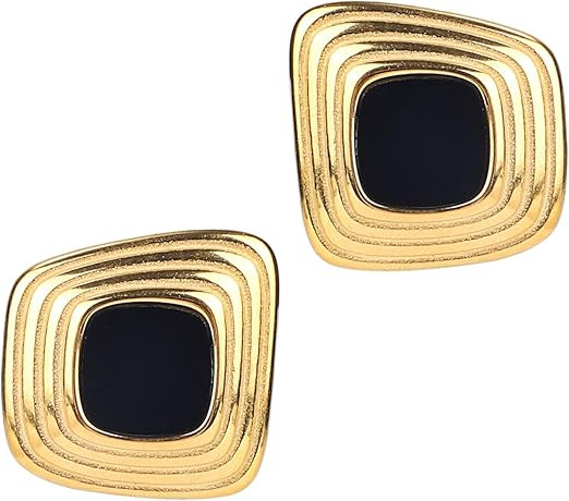 Black and Gold Geometric Earrings for Women, Retro Irregular Chunky Square Stud Earrings Stainles... | Amazon (DE)