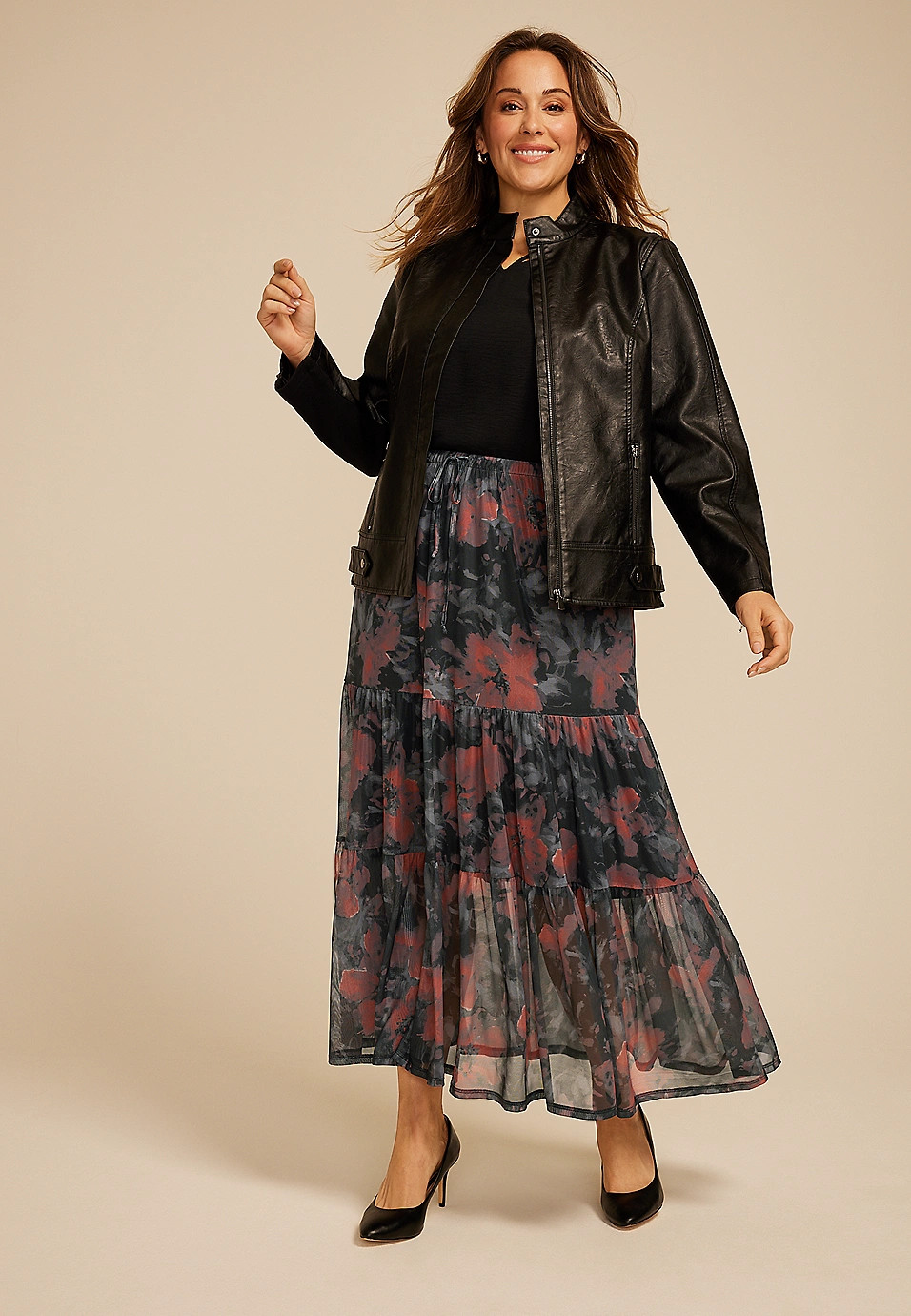 Plus Size Printed Mesh High Rise Maxi Skirt | Maurices