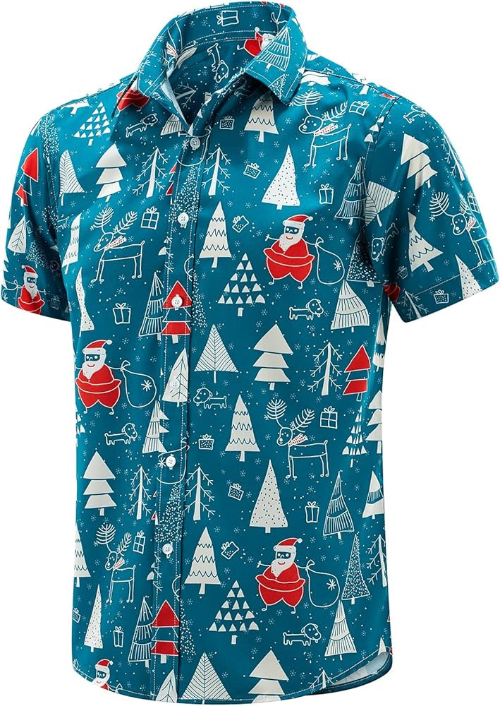 J&DHUASHA Christmas Hawaiian Shirt for Men Short Sleeve Button Down Santa Vacation Dress Shirts | Amazon (US)