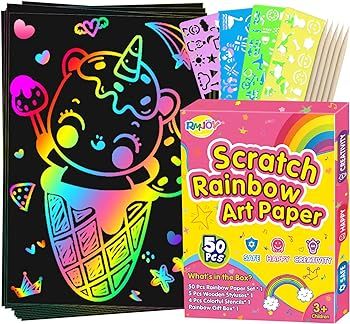 Rainbow Scratch Paper Sets: 60pcs Magic Art Craft Scratch Off Papers Supplies Kits Pad for Age 3-... | Amazon (US)