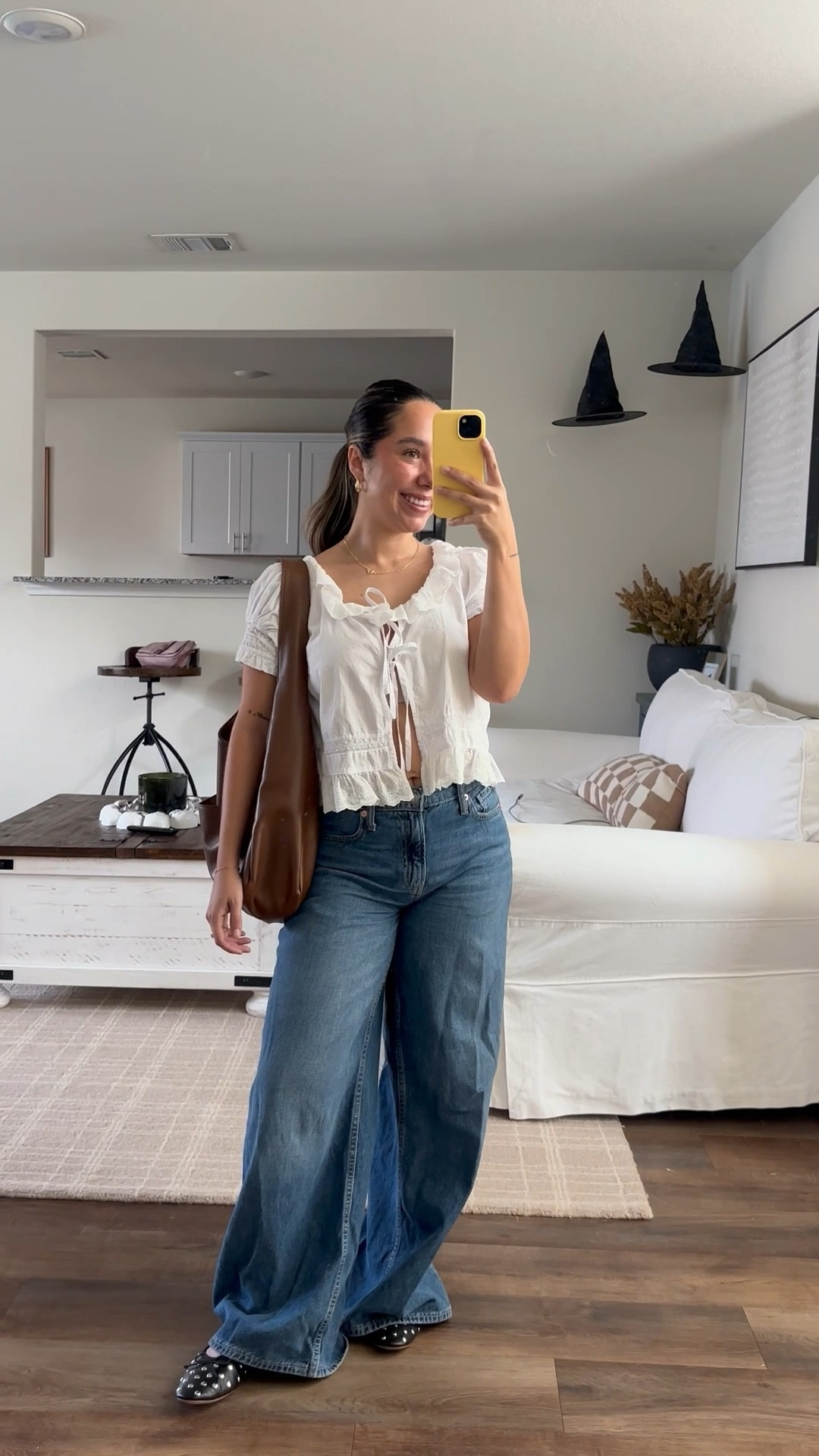 Softest baggy jeans @gap in my true size 26 regular 

The cutest black studded flats from @walmart 

White peplum top, everyday workbag and everyday jewelry 

#LTKPetite #LTKGiftGuide #LTKSeasonal