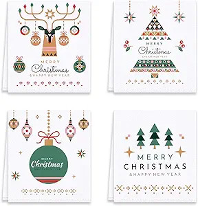 ARTHMOM Christmas Kitchen Dish Towels Set of 4, Merry Christmas Holiday White Hand Towels Funny D... | Amazon (US)