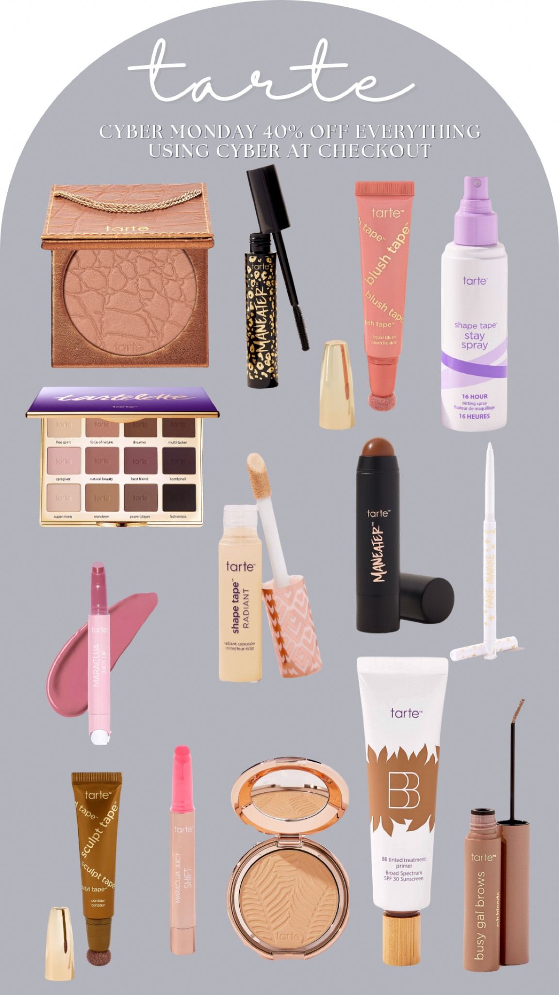 Tarte Cyber Monday deal! 40% off everything + free shipping using code CYBER

#LTKbeauty #LTKCyberWeek #LTKsalealert
