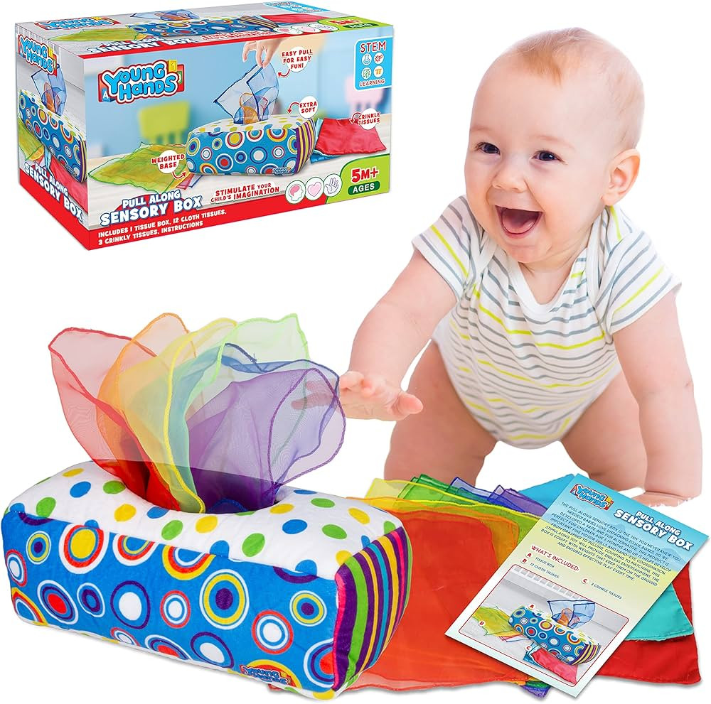 Sensory Pull Along Baby Tissue Box - Montessori Toy for Babies and Toddlers Tissue Box Learning T... | Amazon (US)