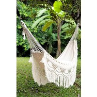 Luxury Hammock, Large Crochet White Macrame Hammock With Fringe, Boho Woven Bohemian Living Room Furniture | Etsy (US)