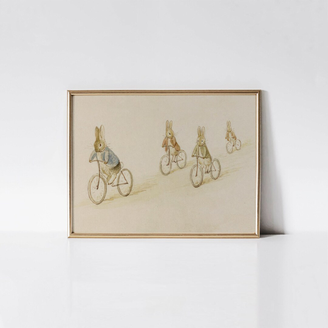 Peter Rabbit, Benjamin Bunny and Friends on Bicycles, Vintage Bunny Nursery Wall Art, Rabbit Art ... | Etsy (US)