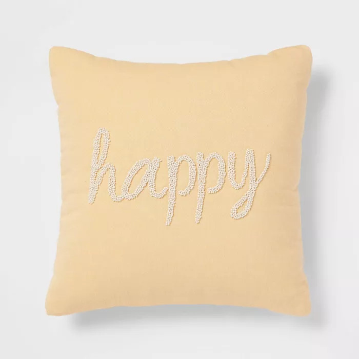 'Happy' Beaded Square Throw Pillow Yellow - Threshold™ | Target