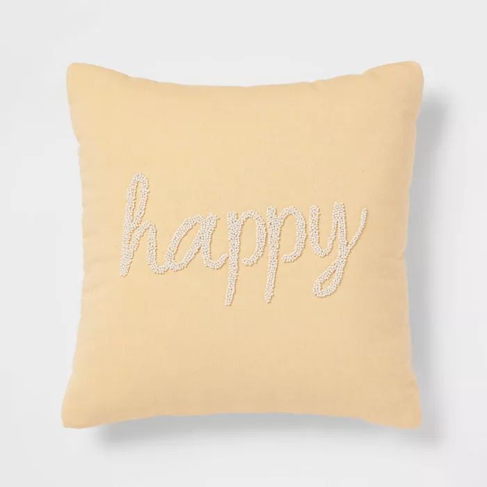 'Happy' Beaded Square Throw Pillow Yellow - Threshold™ | Target