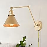 Optimant Lighting Gold Wall Sconce, Modern Plug-in or Hardwired Adjustable Swing Arm Wall Mounted Li | Amazon (US)