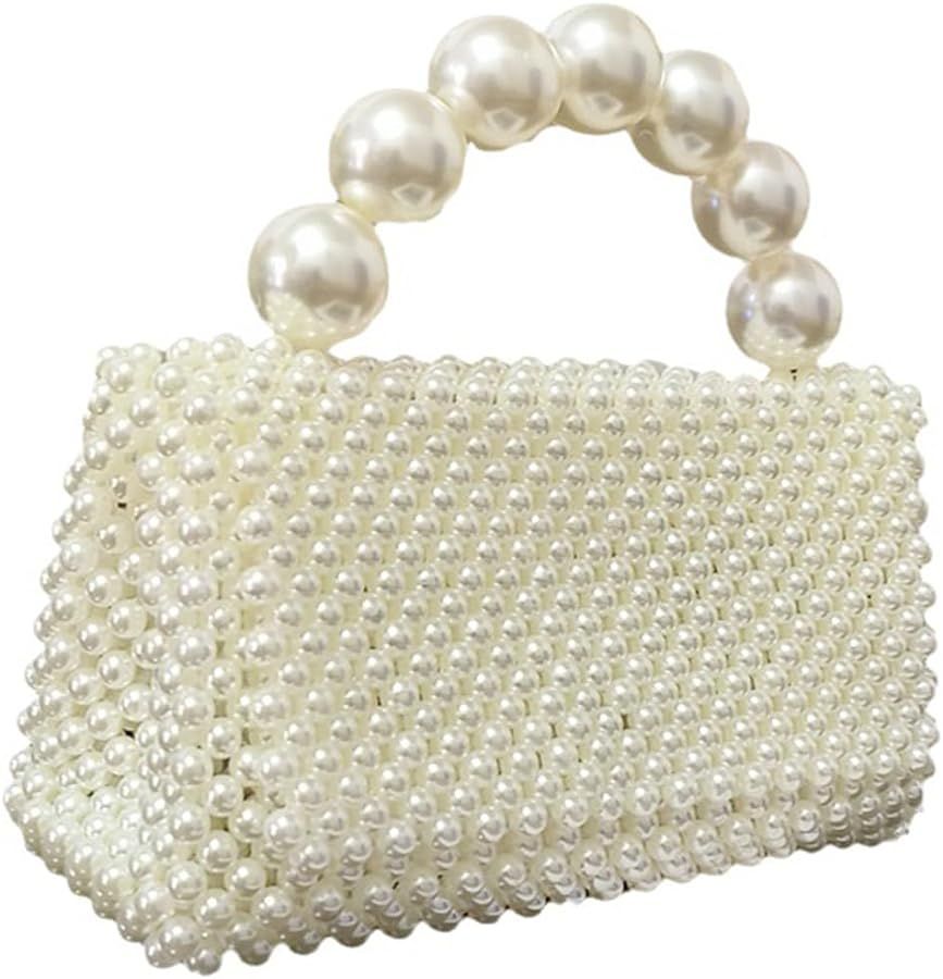 NESECRA Handbag Evening bag for Women Girl,Handmade Pearl Clutch Purse Bridal Clutch Beaded Tote ... | Amazon (US)