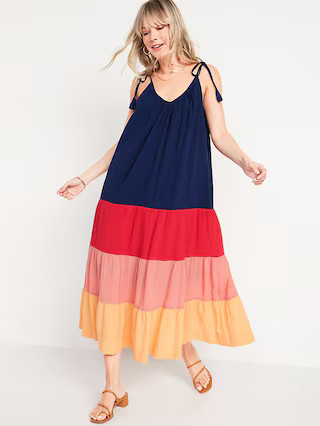 Sleeveless Tasseled Color-Block All-Day Maxi Swing Dress for Women | Old Navy (US)