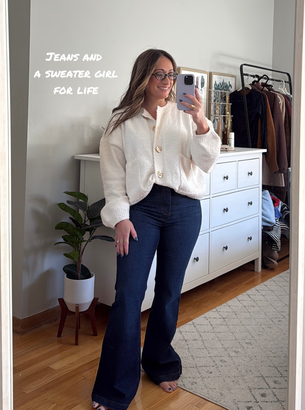 Oh I wasn’t sad I just needed to wash my hair. 
Love this pair of petite friendly jeans and cozy sweater 

#LTKPetite #LTKFindsUnder50 #LTKStyleTip