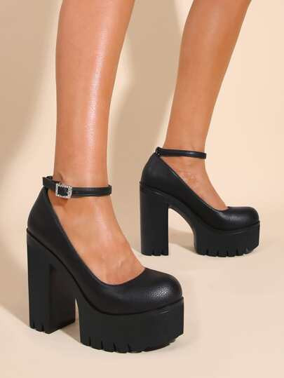 Minimalist Ankle Strap Platform Court Pumps | SHEIN
