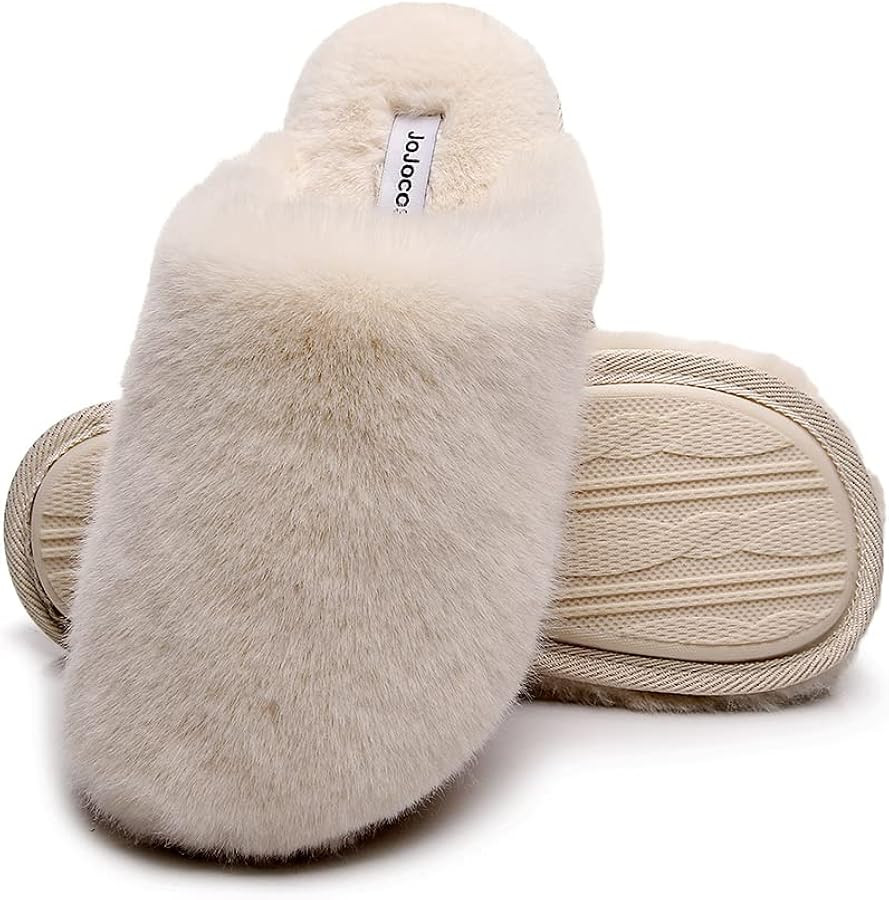 JOJOCOSY Densely Long-haired Lady’s Comfy Fuzzy Memory Foam Scuff Women’s Warm Plush Closed-T... | Amazon (US)