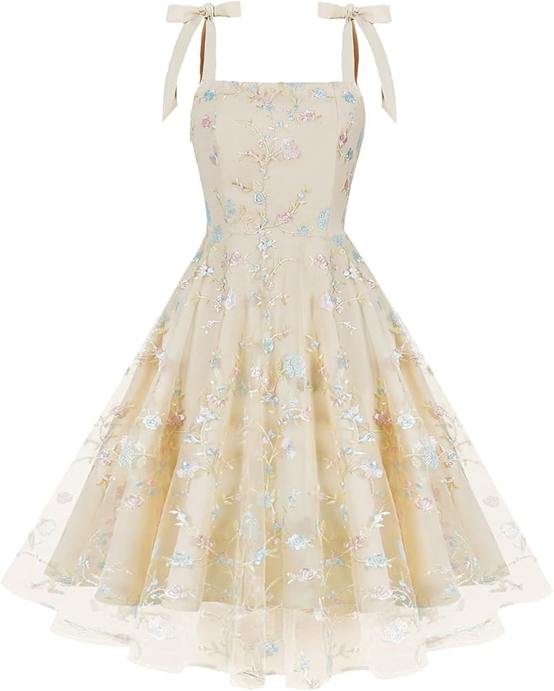 Women's Tie Strap Tulle Prom Dresses Sweetheart Flower Embroidery Dress Short Formal Party Mini H... | Amazon (US)