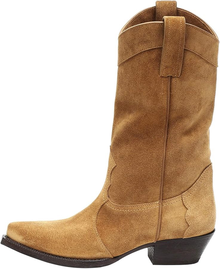Amazon.com | YIYA Western Suede Cowboy Boots Women's Classic Pointed Toe Cowgirl Boot Female Mid-... | Amazon (US)