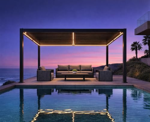 PURPLE LEAF Louvered Pergola 92KS 10' x 14' with Integrated LED Strip Lights Aluminum Outdoor Pergola with Adjustable Louvered Roof for Patio Deck Garden Yard Gray | Amazon (US)