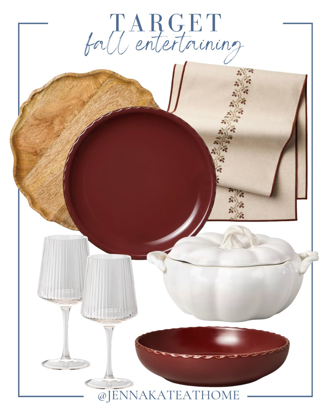 Fall dining from Target includes table runner, serving bowl? Dinner plates, pumpkin dish, wooden charger, and wine glasses.

Fall dining, home decor, kitchen finds, fall kitchen, fall entertaining

#LTKHome #LTKSaleAlert #LTKSeasonal