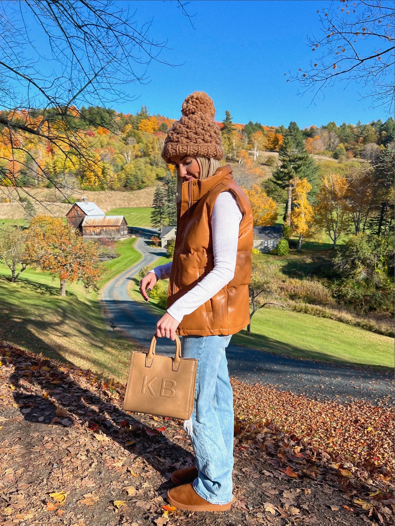 Tan leather puffer vest is 15% off with kelsiebynum 
Casual fall outfit / New England outfit / vermont / vermont fall outfit / casual style / fall trends 2022 

#LTKSeasonal #LTKstyletip #LTKtravel