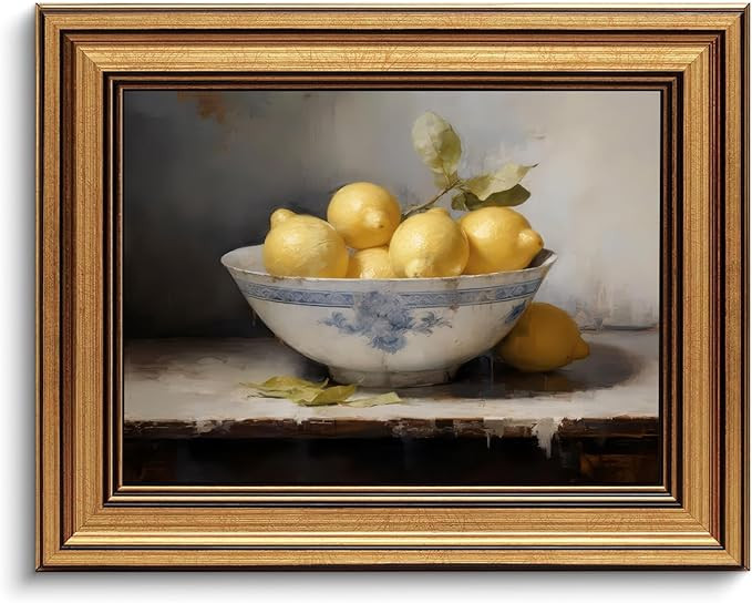 Gold Framed Wall Art Vintage Lemons Still Life Canvas Art Farmhouse Fruits Picture Wall Decor Ant... | Amazon (US)