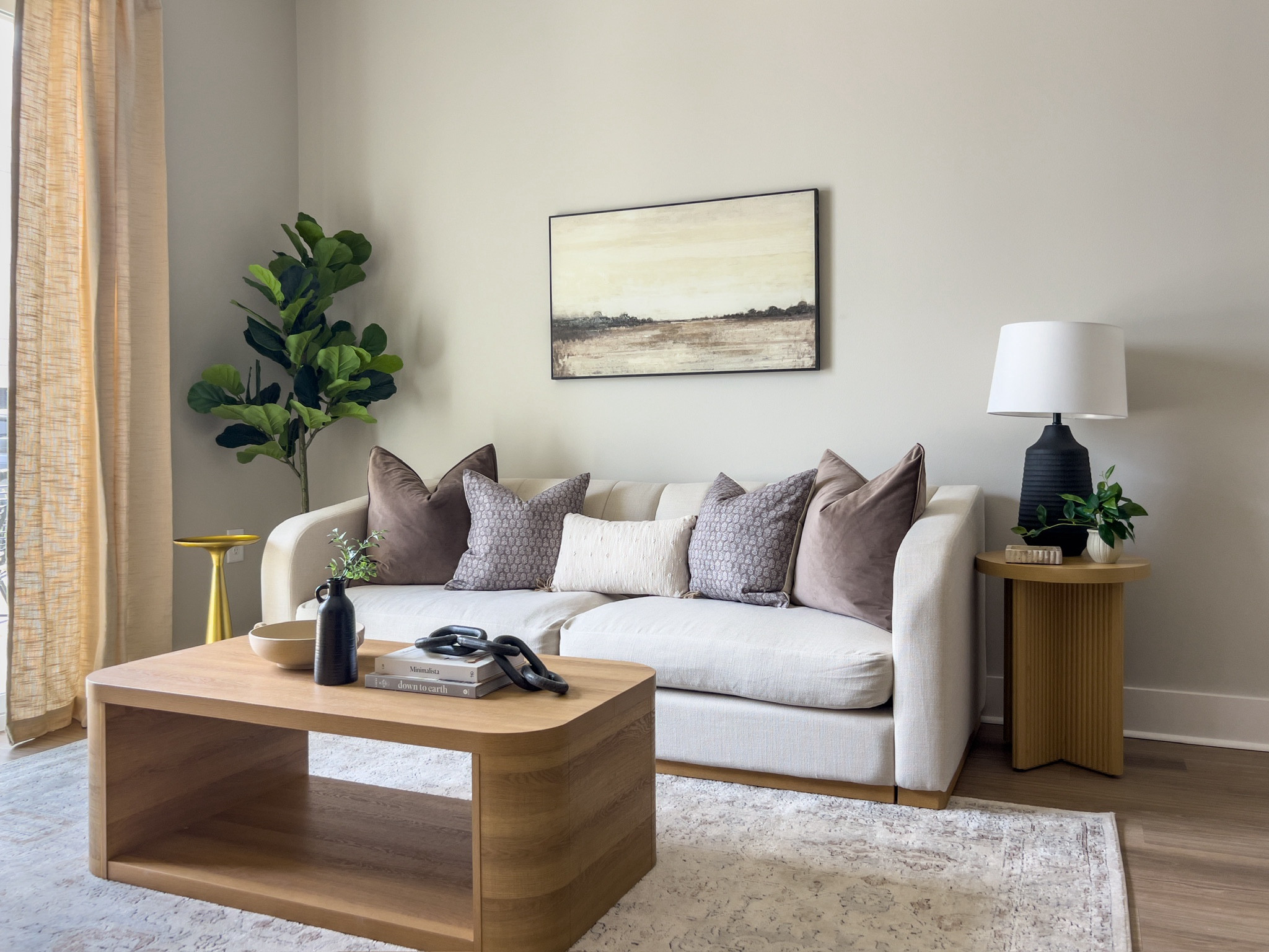 Living room. Soda, oak coffee table, modern organic, neutral decor, modern art 

#LTKhome #LTKfindsunder50 #LTKfindsunder100