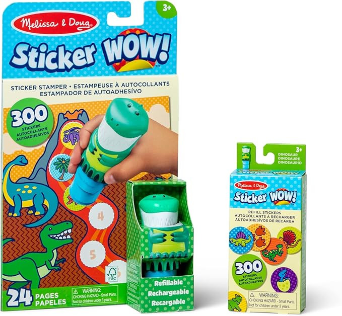 Melissa & Doug Sticker Wow!™ Dinosaur Bundle: Sticker Stamper, 24-Page Activity Pad, 600 Total ... | Amazon (US)