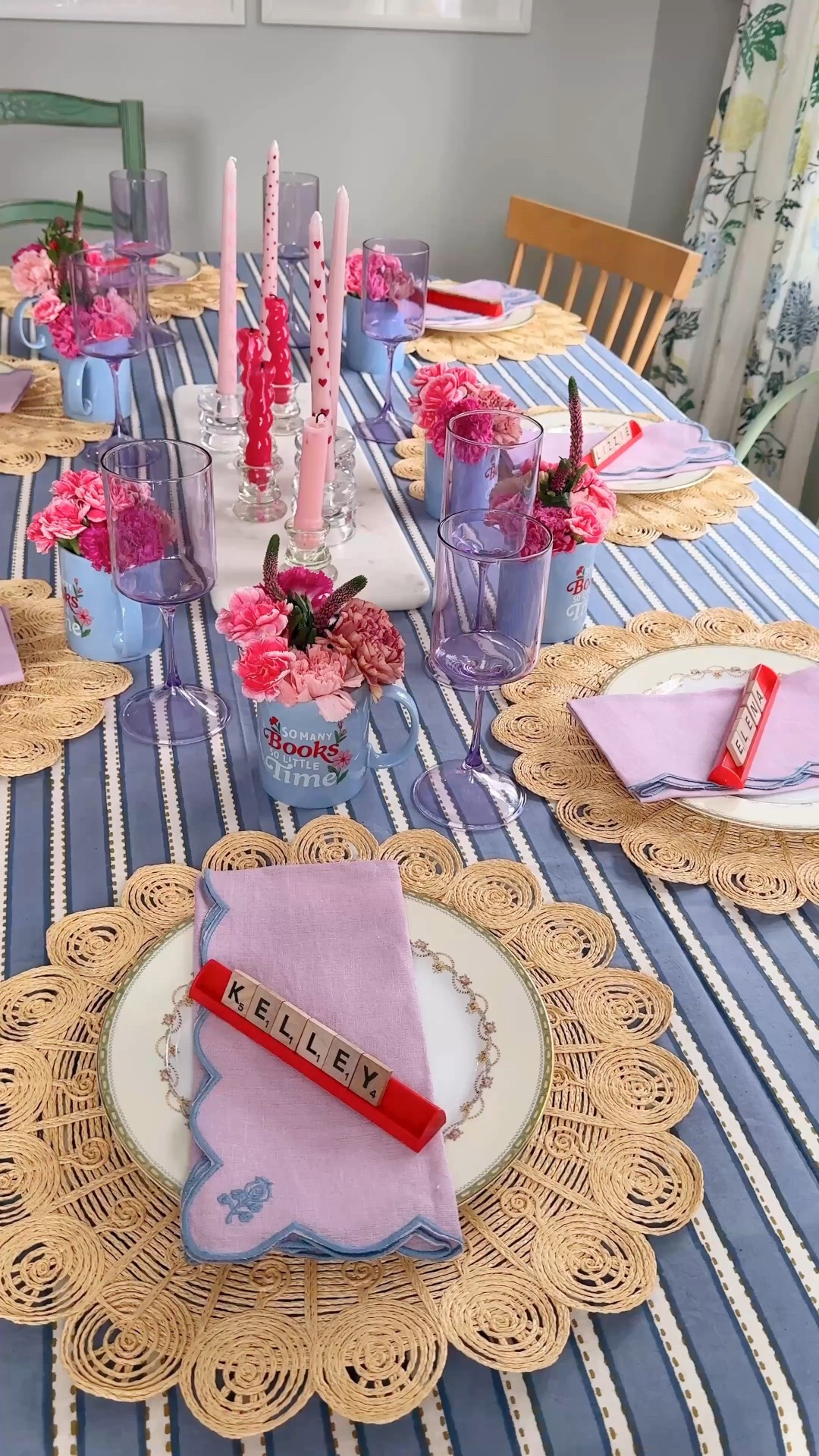 Set the table with me: book club edition! I hosted our 3rd annual "favorite things" dinner for my book club and of course I had to keep the table on theme. My favorite things: striped tablecloths, scalloped linen napkins by @pomegranate_inc, lots of candlelight, and party favors! All the guests took home book themed mugs from @michaelsstores book club collection that double as floral centerpieces! 



#LTKHome