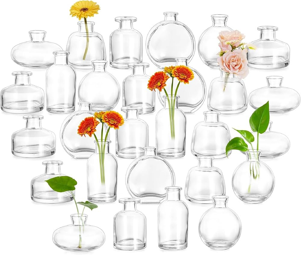 Glasseam Glass Bud Vases for Centerpieces: Set of 28 Bulk Small Vase for Wedding Table Birthday P... | Amazon (US)