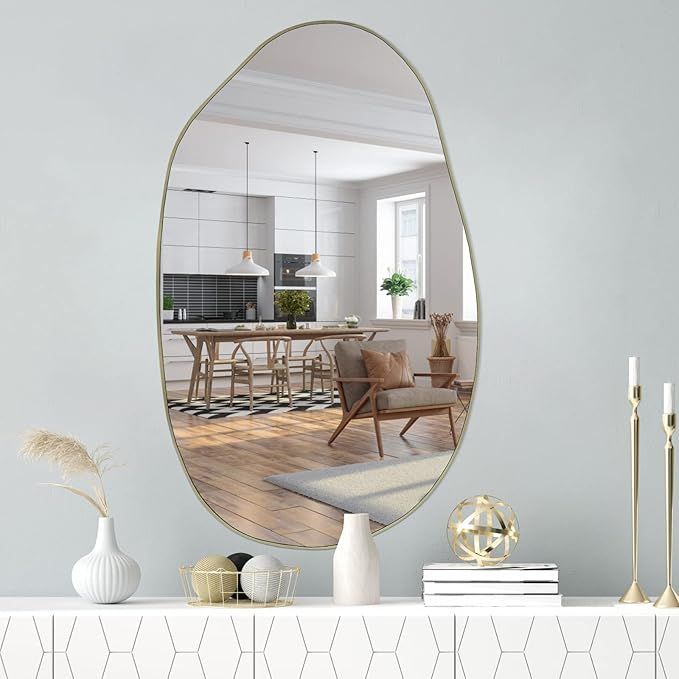 Irregular Wall Mirror, Asymmetrical Modern Mirror, Unique Odd Shaped Mirror, Gold Organic Mirror ... | Amazon (US)