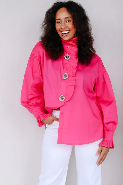 Make It Pop Hot Pink Long Sleeve Blouse | The Willow Tree