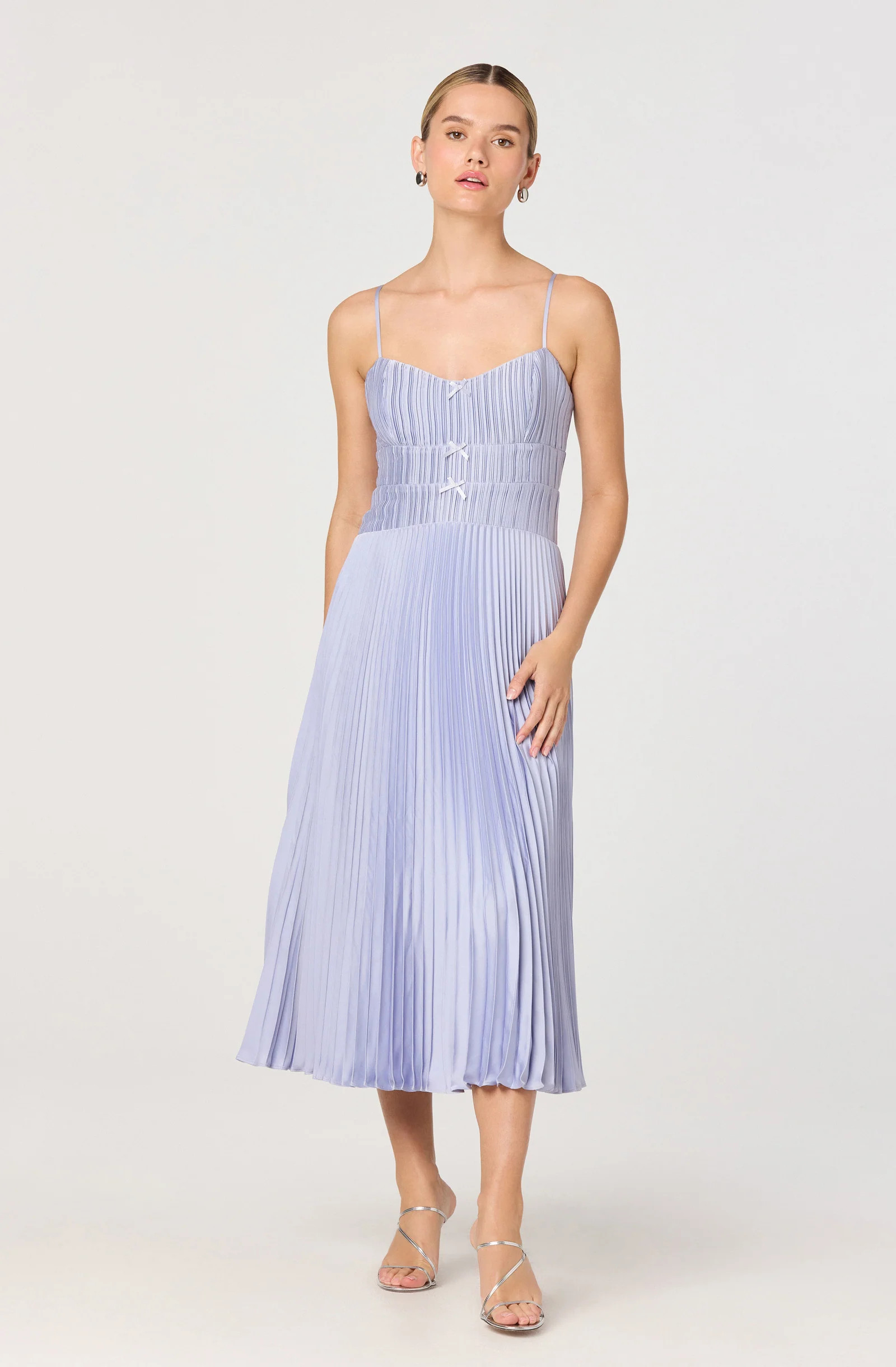 Shionagh Satin Bow-Detail Pleated Midi Dress | ASTR The Label (US)