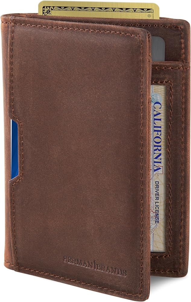 SERMAN BRANDS - Wallets for Men Slim Mens leather RFID Blocking Minimalist Card Front Pocket Bifo... | Amazon (US)