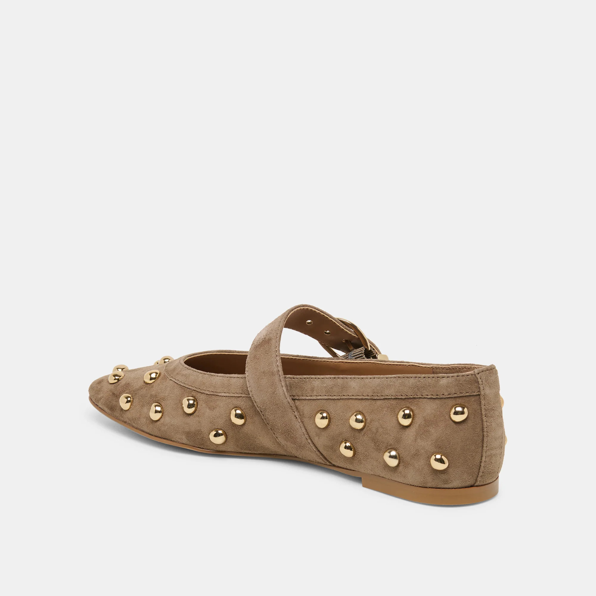 Mikel Stud Ballet Flats Olive Suede | DolceVita.com