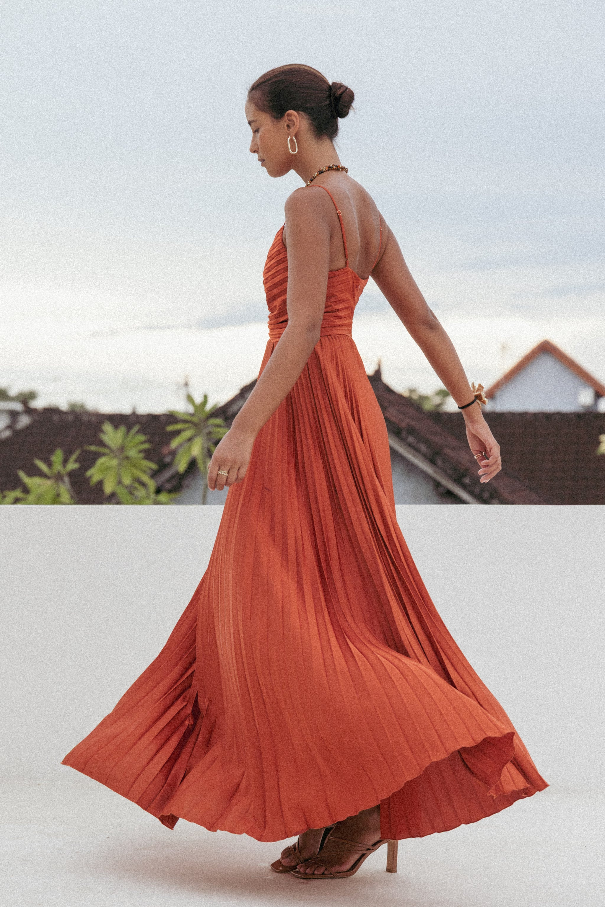 Naira Pleated Maxi Dress - Sunset Orange | Petal & Pup (US)