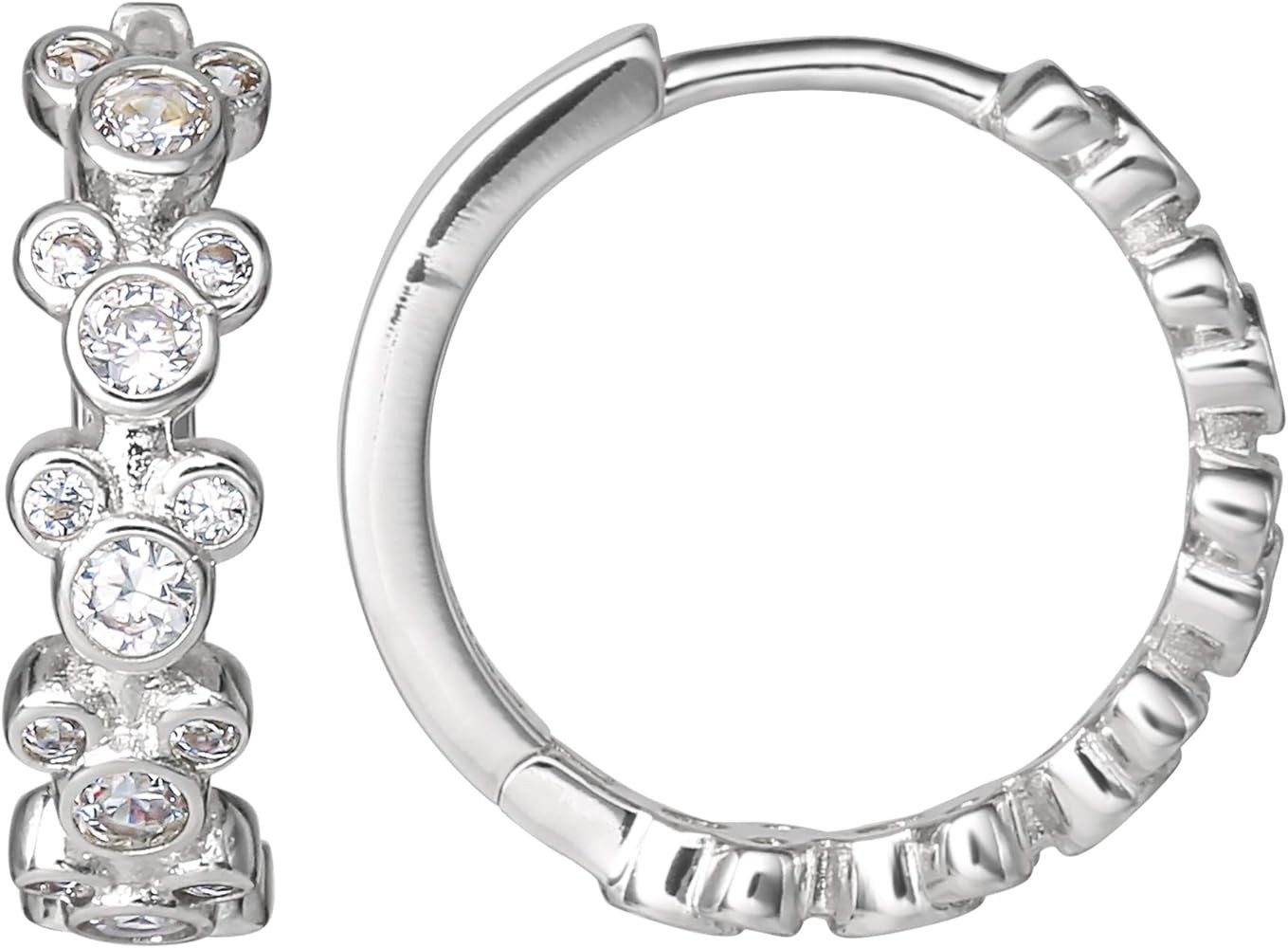 Disney Mickey Mouse Endless Hoop Earrings for Women Official License, Silver Flash-Plated Cubic Z... | Amazon (US)